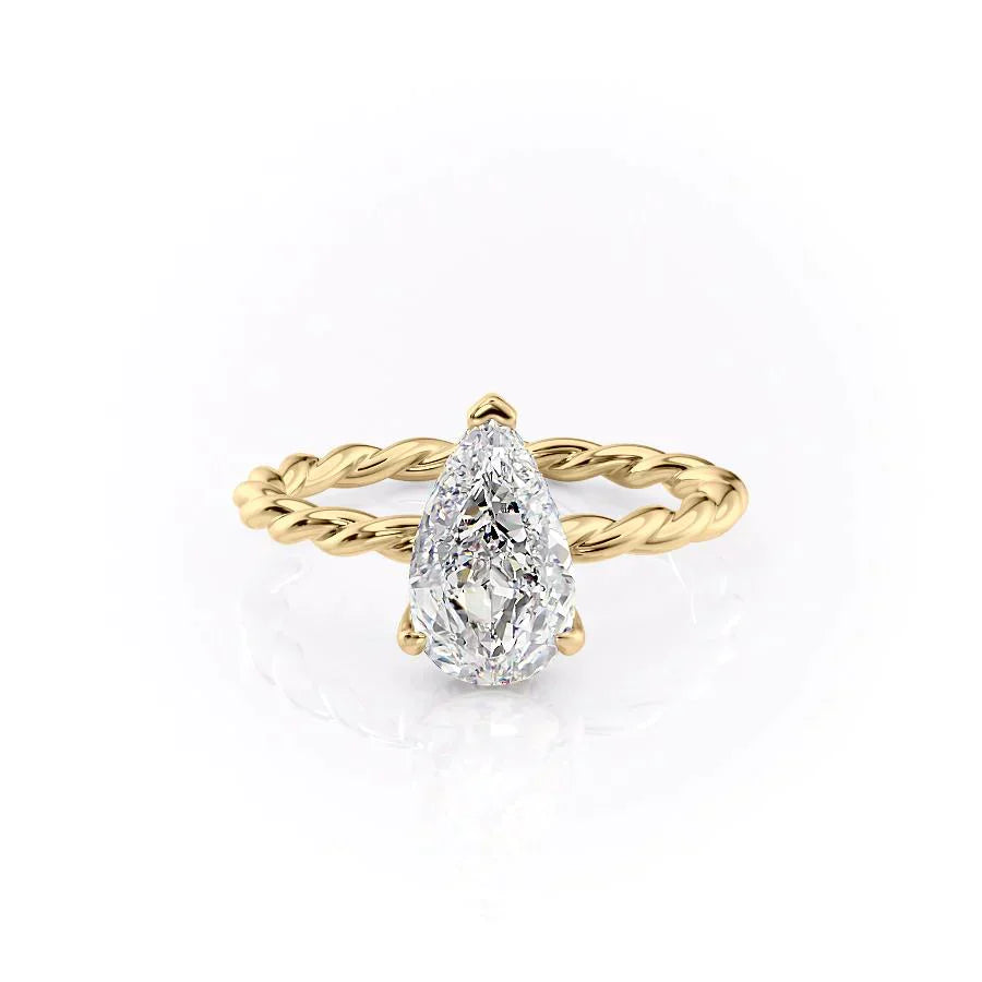 The Alice Set With A 2 Carat Pear 14K Yellow Gold Lab Diamond