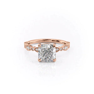 The Jasmine Set With A 1 Carat Cushion 14K Rose Gold Lab Diamond