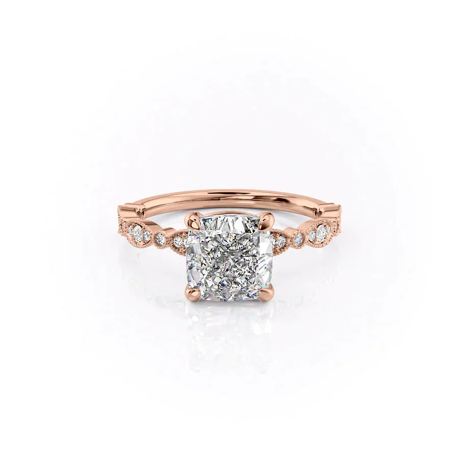 The Jasmine Set With A 2.5 Carat Cushion 14K Rose Gold Lab Diamond