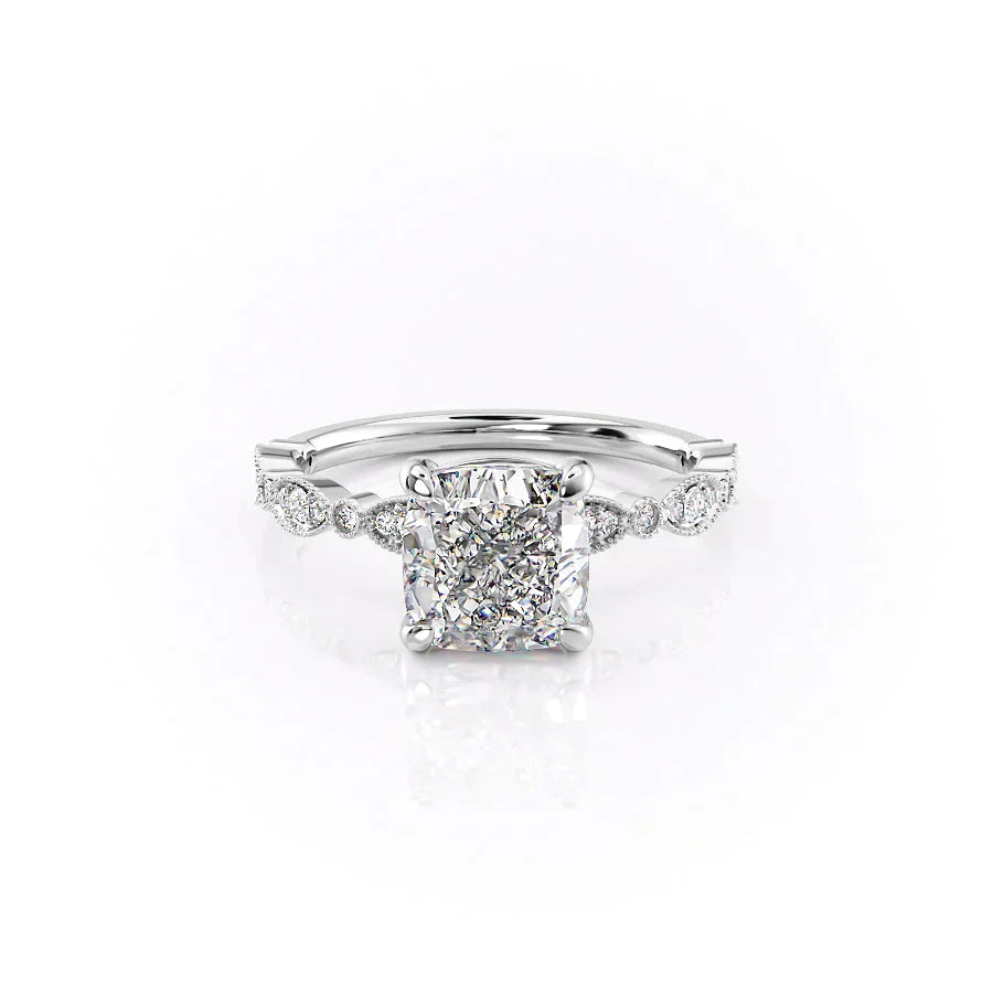 The Jasmine Set With A 1 Carat Cushion 14K White Gold Lab Diamond
