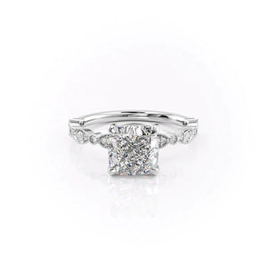 The Jasmine Set With A 1 Carat Cushion 14K White Gold Lab Diamond