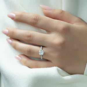 The Jasmine Set With A 1 Carat Cushion 14K White Gold Lab Diamond