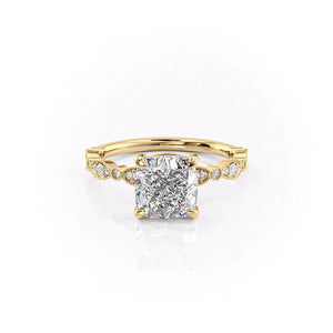 The Jasmine Set With A 1 Carat Cushion 18K Yellow Gold Lab Diamond
