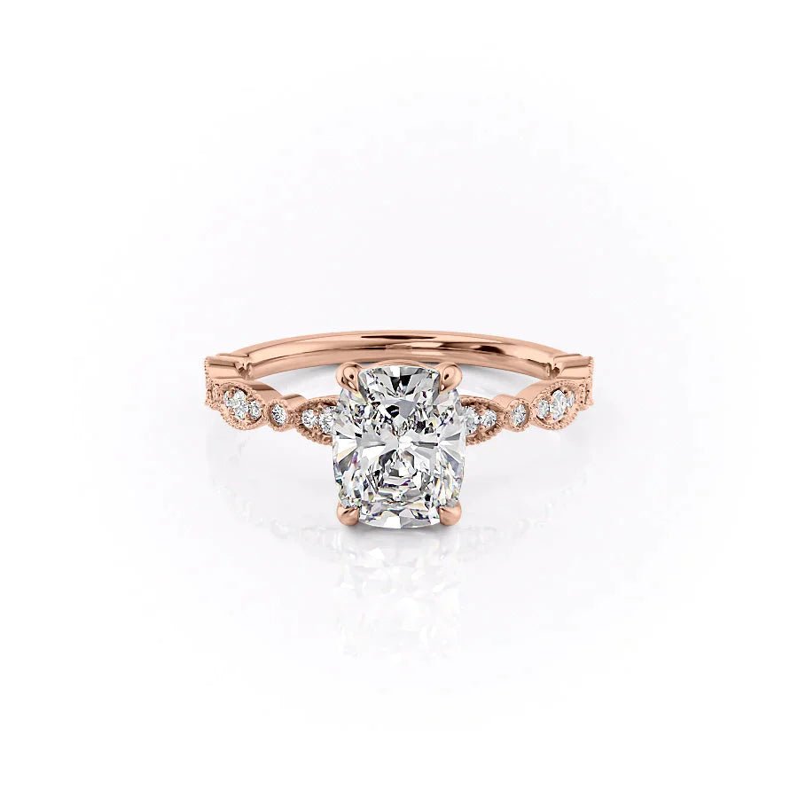 The Jasmine Set With A 1.5 Carat E. Cushion 18K Rose Gold Lab Diamond
