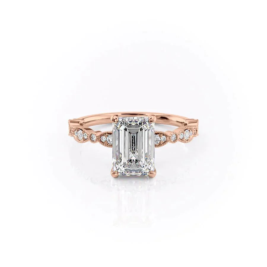 The Jasmine Set  With A 4.5 Carat Emerald 14K Rose Gold Moissanite