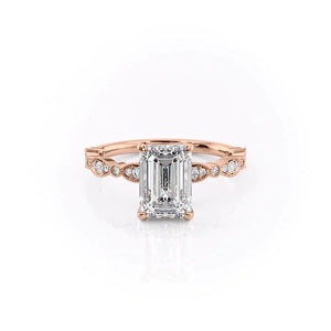 The Jasmine Set  With A 3 Carat Emerald 14K Rose Gold Moissanite