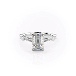 The Jasmine Set  With A 1 Carat Emerald 18K White Gold Moissanite