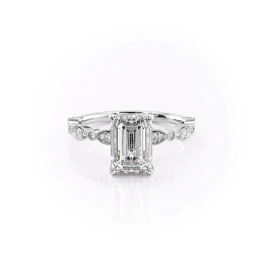 The Jasmine Set With A 1.5 Carat Emerald 14K White Gold Lab Diamond