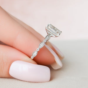 The Jasmine Set With A 1 Carat Emerald 14K White Gold Lab Diamond