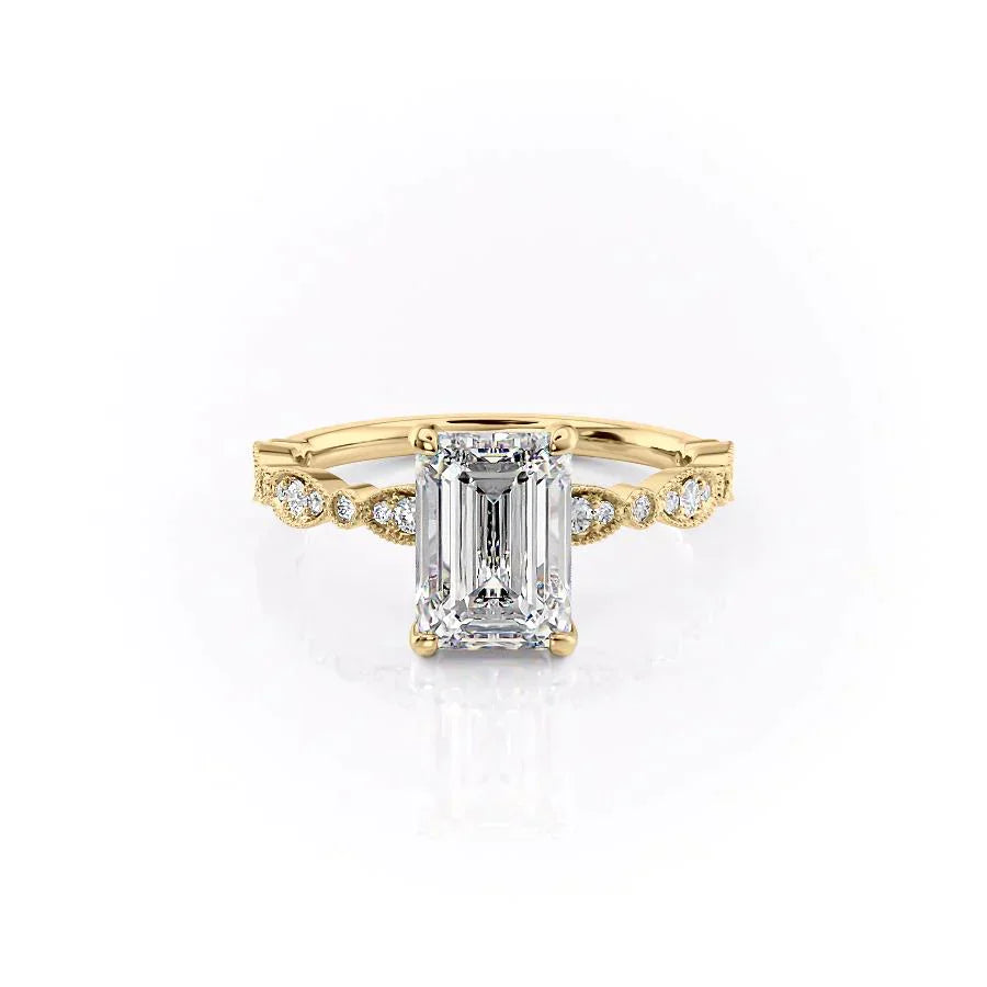 The Jasmine Set With A 2 Carat Emerald 14K Yellow Gold Lab Diamond