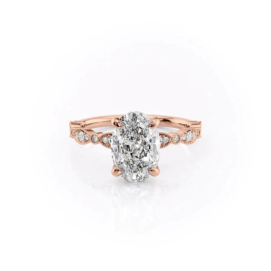 The Jasmine Set With A 1 Carat Oval 14K Rose Gold Lab Diamond
