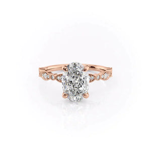 The Jasmine Set  With A 3 Carat Oval 14K Rose Gold Moissanite