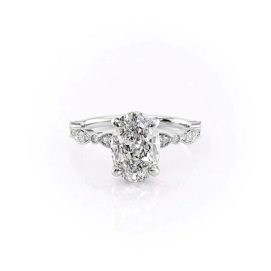 The Jasmine Set With A 2.5 Carat Oval 18K White Gold Lab Diamond