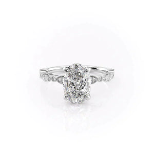 The Jasmine Set With A 2.5 Carat Oval 18K White Gold Lab Diamond