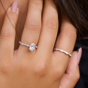 The Jasmine Set With A 1 Carat Oval 14K White Gold Lab Diamond