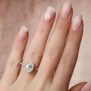 The Jasmine Set With A 1 Carat Oval 14K White Gold Lab Diamond