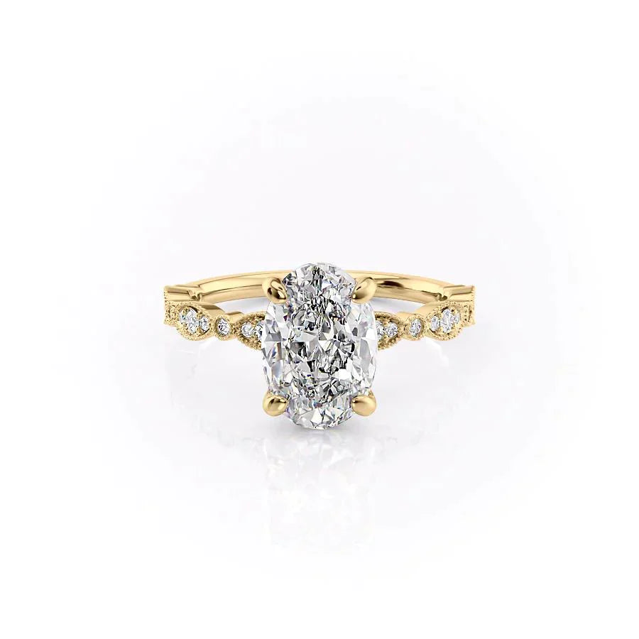 The Jasmine Set With A 1.5 Carat Oval 18K Yellow Gold Lab Diamond