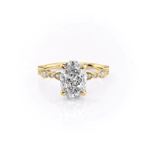 The Jasmine Set With A 3 Carat Oval 18K Yellow Gold Lab Diamond