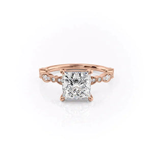 The Jasmine Set With A 2 Carat Princess 14K Rose Gold Lab Diamond