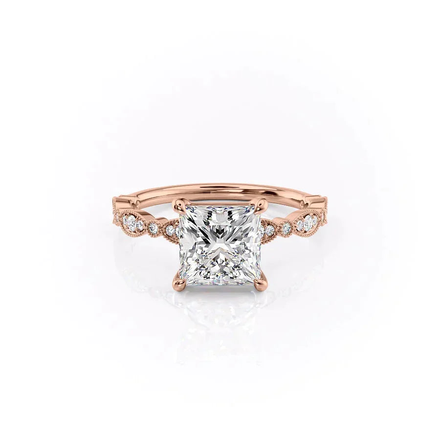 The Jasmine Set With A 1 Carat Princess 14K Rose Gold Lab Diamond