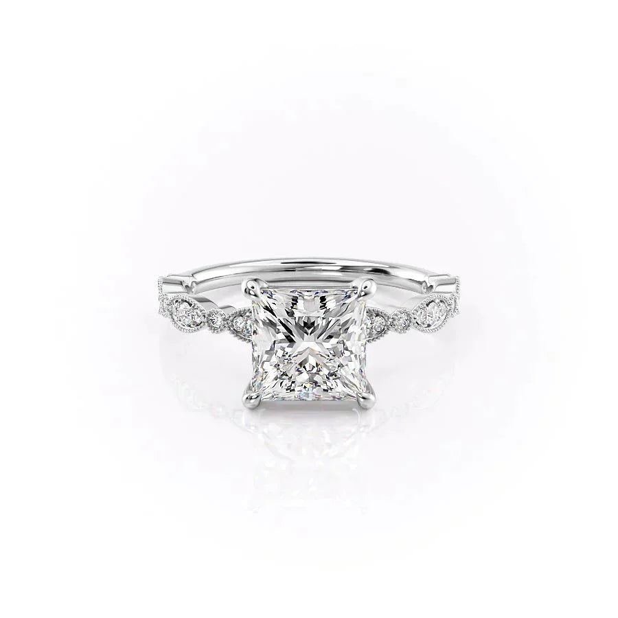 The Jasmine Set  With A 2.5 Carat Princess 18K White Gold Moissanite