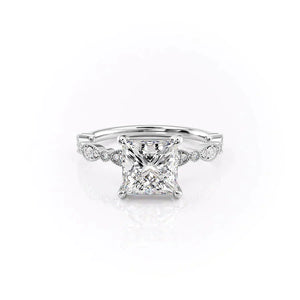 The Jasmine Set  With A 4.5 Carat Princess 18K White Gold Moissanite
