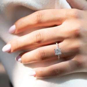 The Jasmine Set With A 1 Carat Princess 14K White Gold Lab Diamond