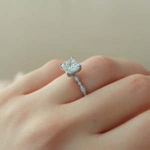 The Jasmine Set With A 1 Carat Princess 14K White Gold Lab Diamond