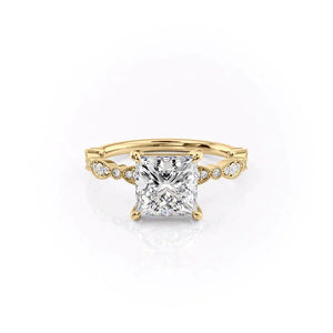 The Jasmine Set  With A 2.5 Carat Princess 18K Yellow Gold Moissanite