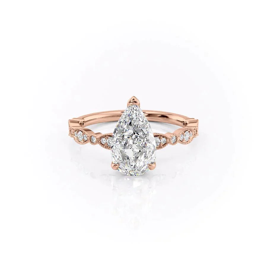 The Jasmine Set With A 3 Carat Pear 14K Rose Gold Lab Diamond