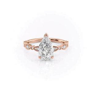 The Jasmine Set  With A 4.5 Carat Pear 14K Rose Gold Moissanite