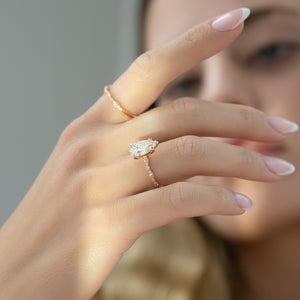 The Jasmine Set With A 1 Carat Pear 14K Rose Gold Lab Diamond