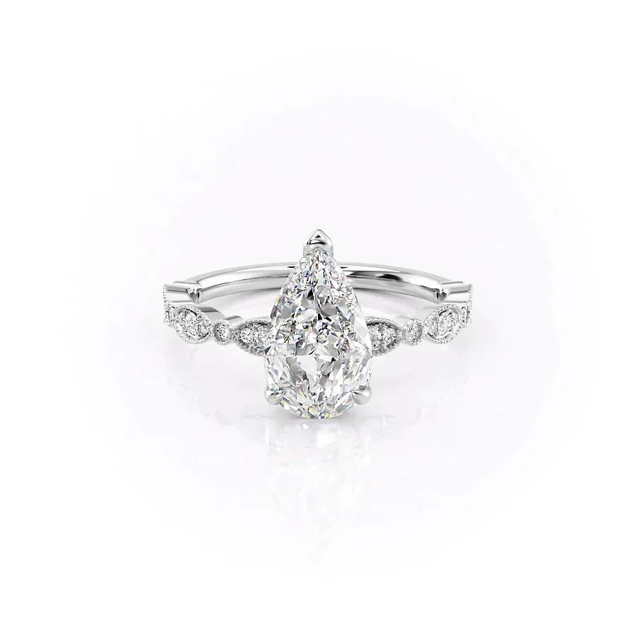 The Jasmine Set With A 1 Carat Pear 14K White Gold Lab Diamond