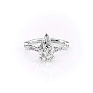 The Jasmine Set With A 1 Carat Pear 14K White Gold Lab Diamond