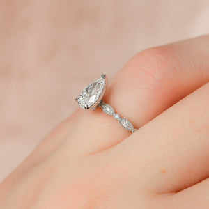 The Jasmine Set With A 1 Carat Pear 18K White Gold Lab Diamond