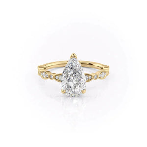 The Jasmine Set  With A 2 Carat Pear 14K Yellow Gold Moissanite