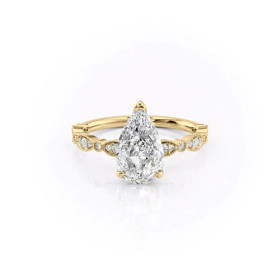 The Jasmine Set With A 1.5 Carat Pear 14K Yellow Gold Lab Diamond