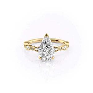 The Jasmine Set With A 1.5 Carat Pear 14K Yellow Gold Lab Diamond