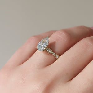 The Jasmine Set  With A 2 Carat Pear 14K Yellow Gold Moissanite