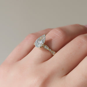 The Jasmine Set With A 1 Carat Pear 18K Yellow Gold Lab Diamond