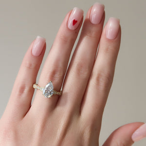 The Jasmine Set  With A 2 Carat Pear 14K Yellow Gold Moissanite