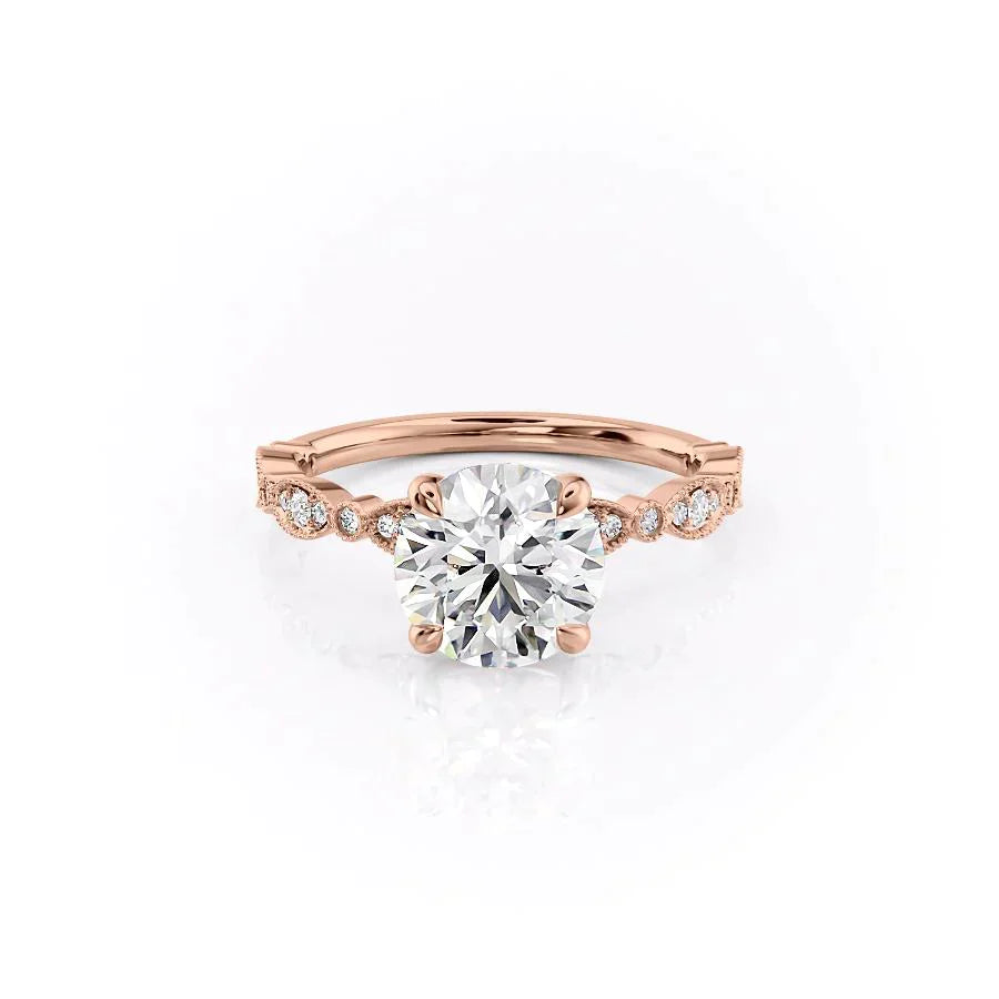 The Jasmine Set With A 1.5 Carat Round 14K Rose Gold Lab Diamond