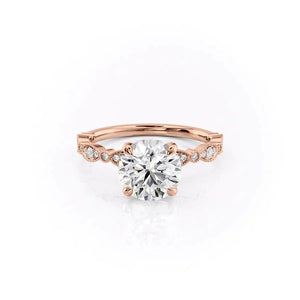The Jasmine Set With A 1.5 Carat Round 14K Rose Gold Lab Diamond