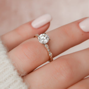 The Jasmine Set With A 1 Carat Round 14K Rose Gold Lab Diamond
