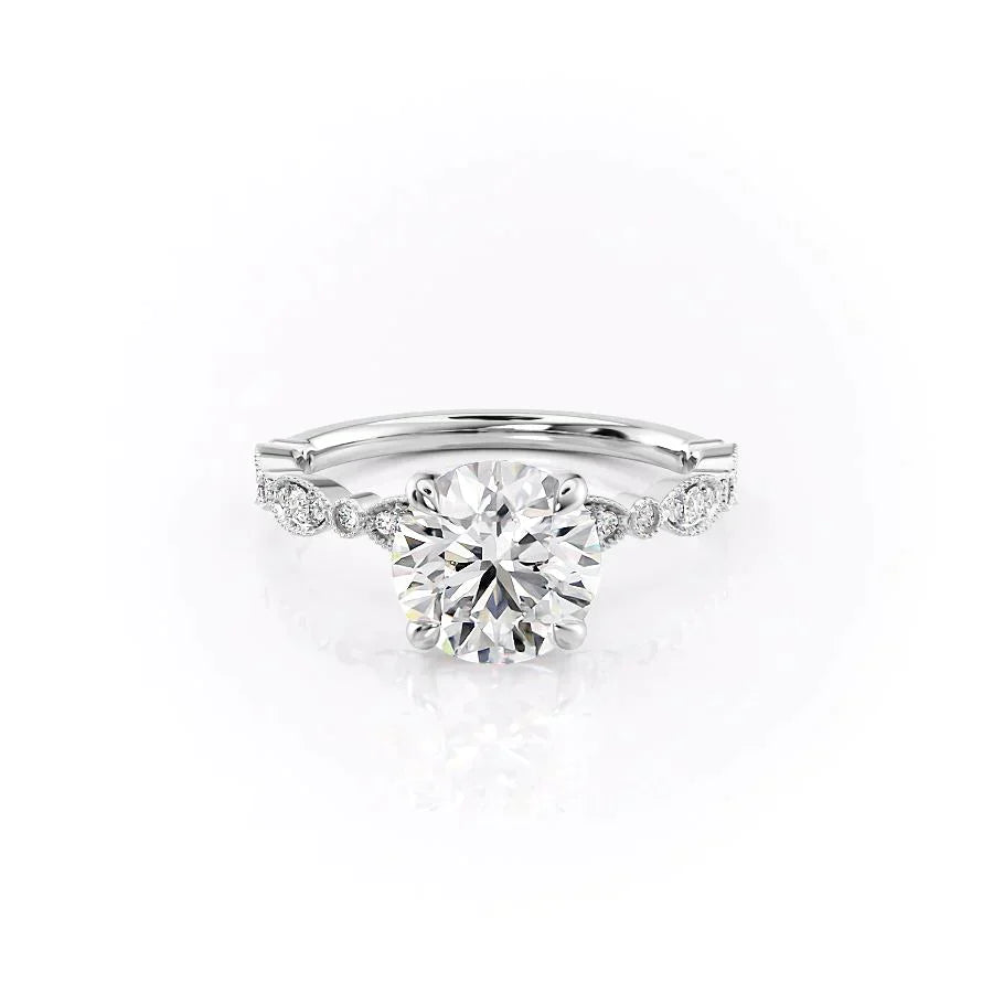 The Jasmine Set With A 2 Carat Round 18K White Gold Lab Diamond