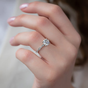 The Jasmine Set With A 1 Carat Round 18K White Gold Lab Diamond