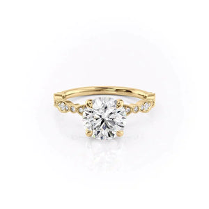 The Jasmine Set With A 3 Carat Round 14K Yellow Gold Lab Diamond