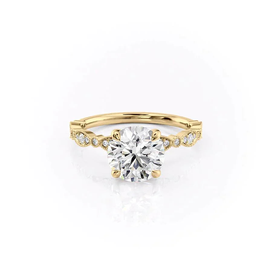 The Jasmine Set With A 1.5 Carat Round 18K Yellow Gold Lab Diamond