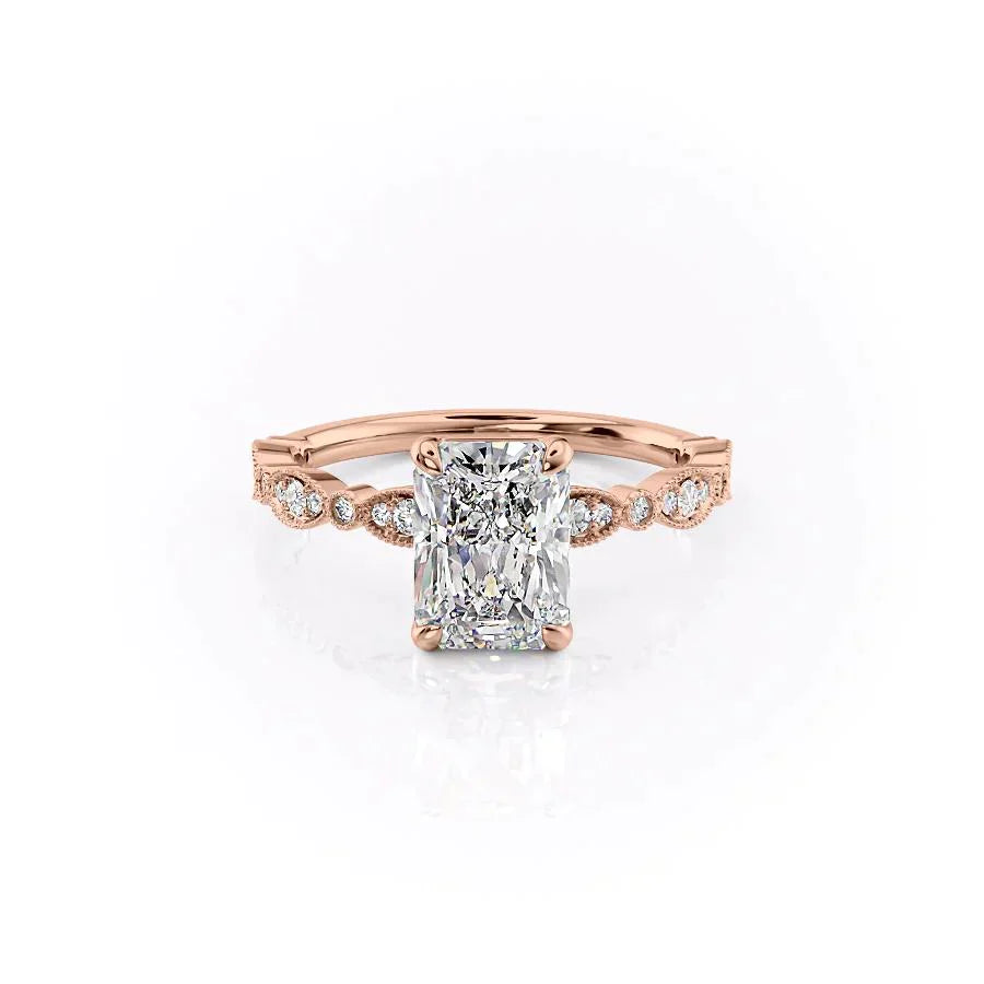 The Jasmine Set  With A 3.5 Carat Radiant 14K Rose Gold Moissanite