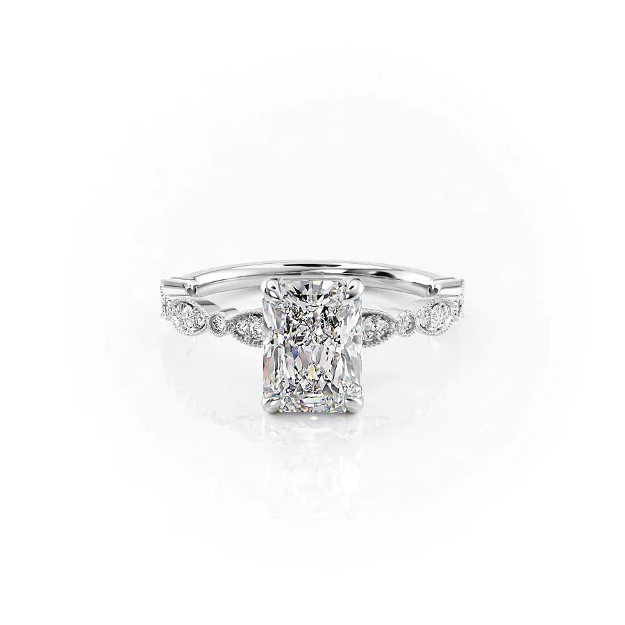 The Jasmine Set With A 3 Carat Radiant 18K White Gold Lab Diamond